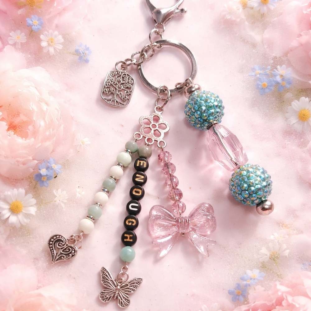 Sparkly Mixed Media Beaded Keychain Bag Charm Keyring